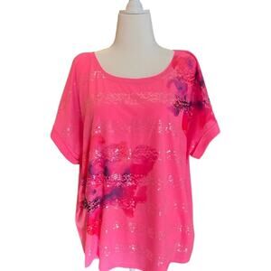 Lane Bryant Top Blouse Womens Size 22/24 Pink Sequin Shiny Dressy Cap Sleeve